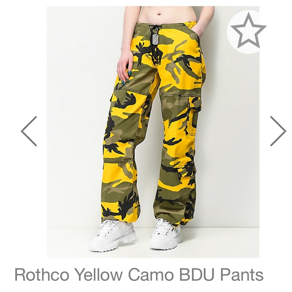 WOMENS YELLOW CAMO CARGO PANTS